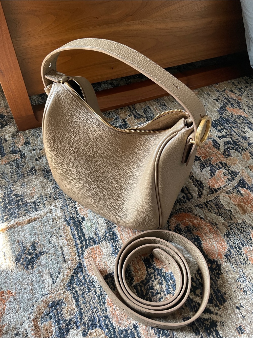 Parisa Wang Taupe Leather Shoulder Bag with interchangeable strap